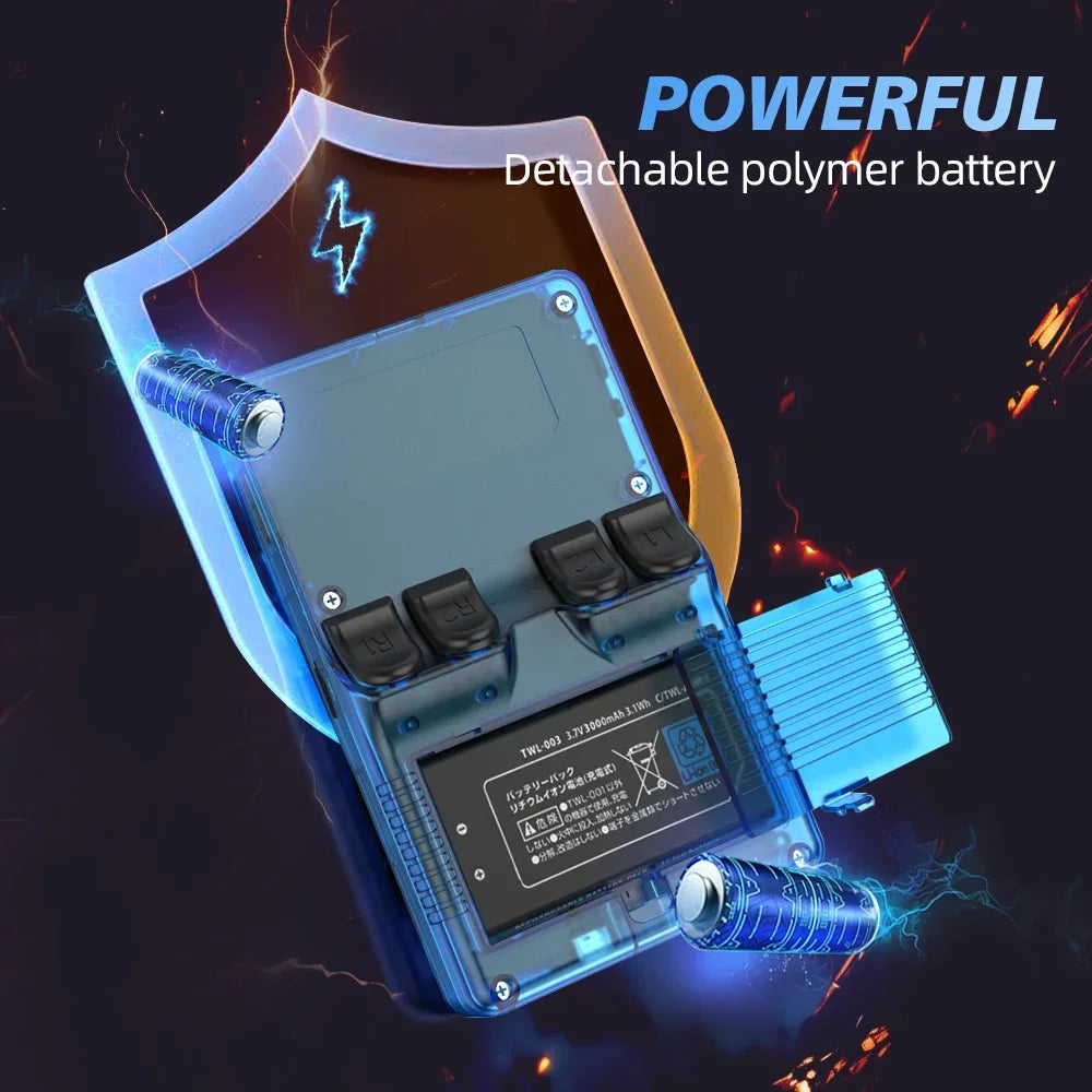 Detachable polymer battery with glowing blue elements on a dark background