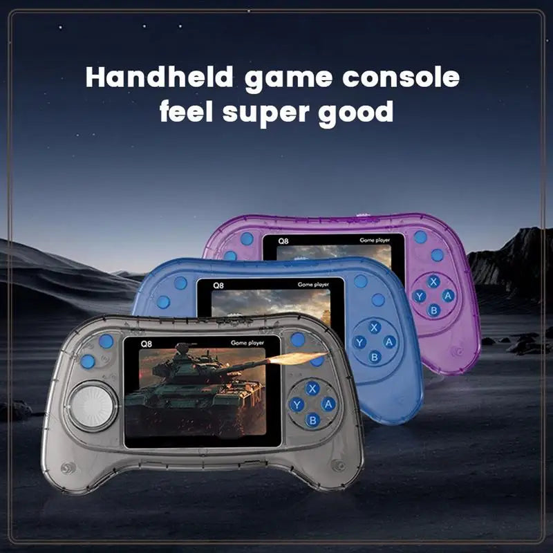 Handheld game consoles displayed against a desert landscape with text 'Handheld game console feel super good'.