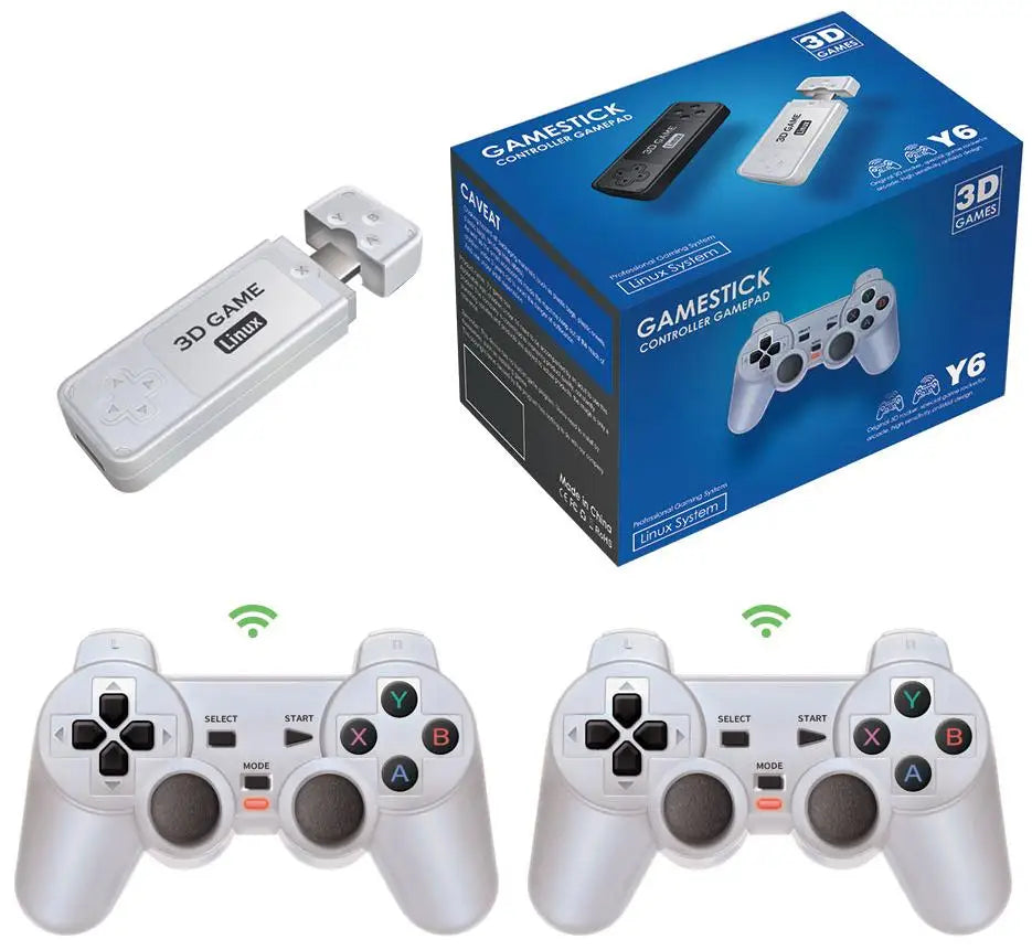 Gamestick console gamepad with controllers and packaging on a white background