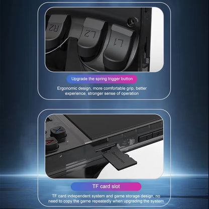Gaming controller with spring trigger upgrade and TF card slot on a blue background