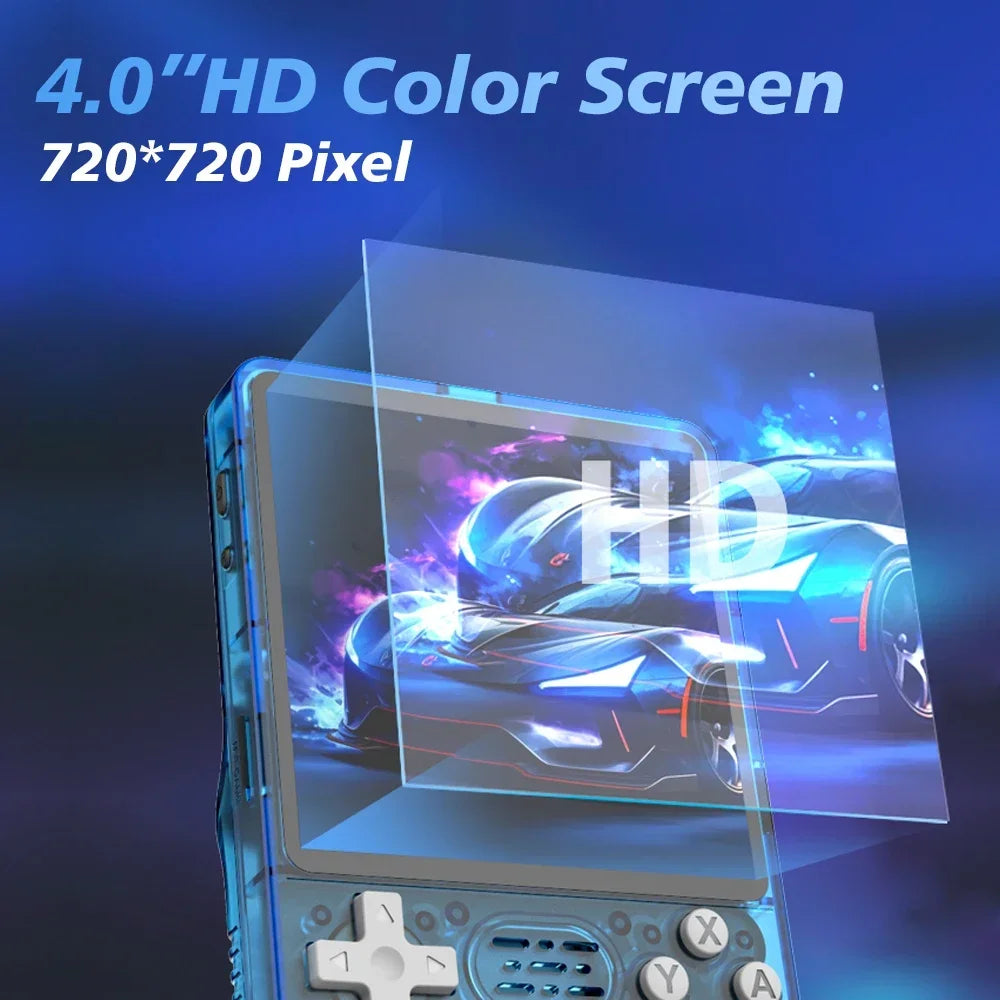 4.0" HD color screen with 720*720 pixel resolution on a gaming console.