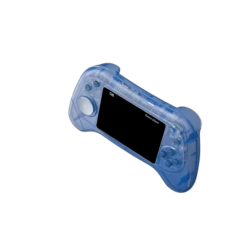 Blue handheld gaming console on a white background