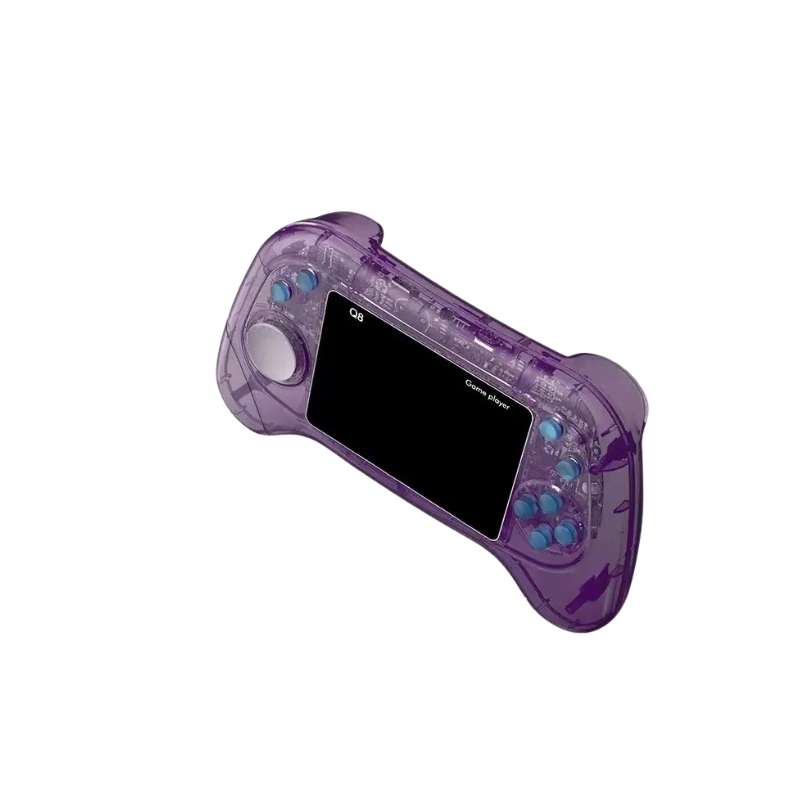 Purple handheld gaming console on a white background