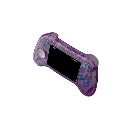 Purple handheld gaming console on a white background