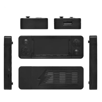 Black electronic device with various components on a white background