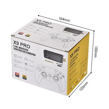 Box of X9 Pro 2.4G wireless controller gamepad with dimensions indicated